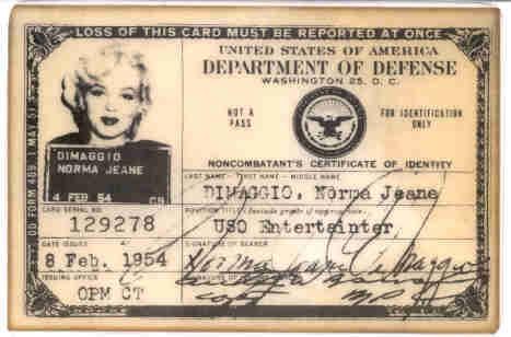 Военный билет на имя Нормы Джин Ди Маджио